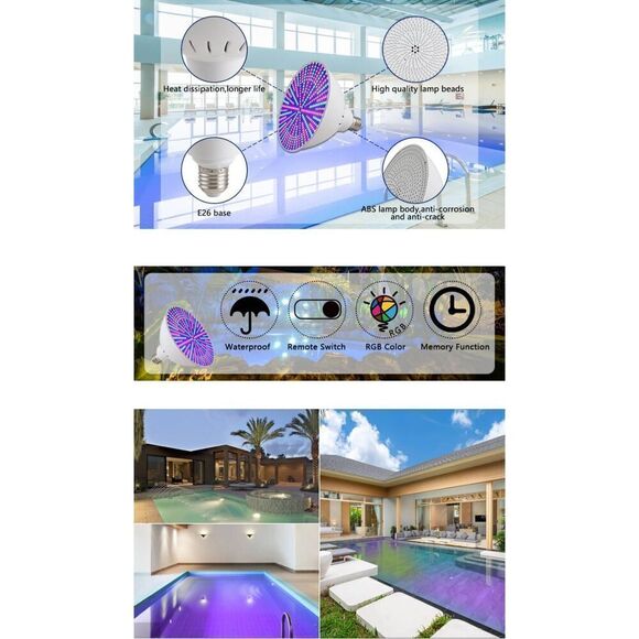 LED Pool Light Bulb Color Change,120v 40w RGB pool lights with Remote Control , - Picture 6 of 16